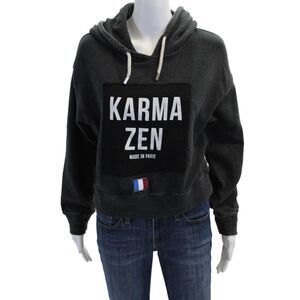St Barth Karma Womens Long Sleeves Cropped Yoga Zen Hoodie Gray Size Extra Small